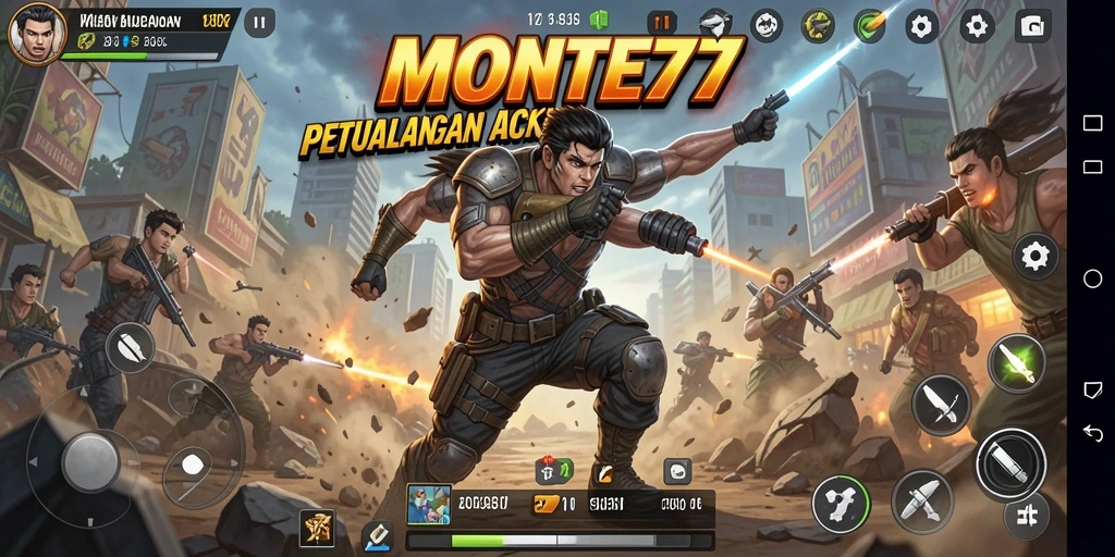 Tangkapan layar gameplay menampilkan aksi mendebarkan dalam MONTE77.
